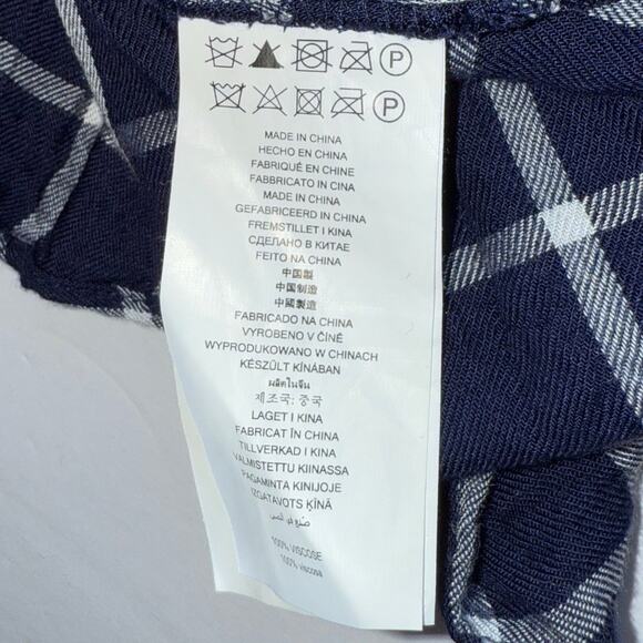 Michael Michael Kors Plaid Blouse Women’s L Navy White Gold Button Top Work - Picture 11 of 14